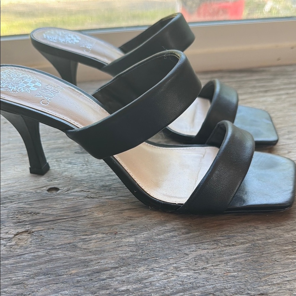 Vince Camuto Black Double-Strap Square Toe heel sandals